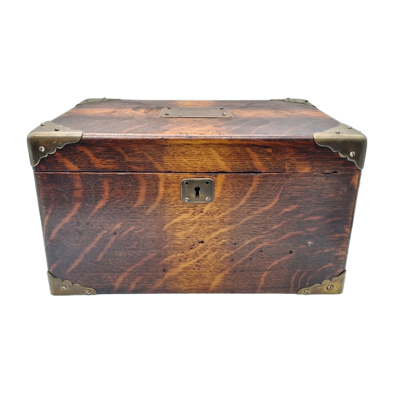 Antique Quarter Sawn Tiger Oak Silver / Flatware Chest Brass Handles Small