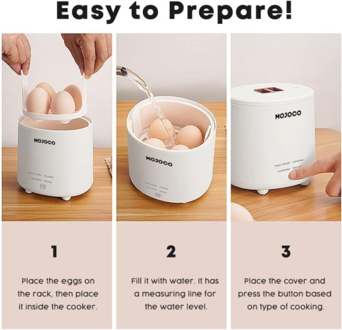 Mojoco Rapid Egg Cooker - Mini for Steamed, Hard Boiled, White