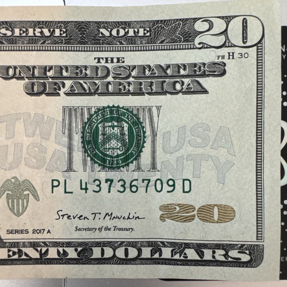 One (1) 2017 $20 Note w/Over-Ink Error on the Upper & Lower #7’s!