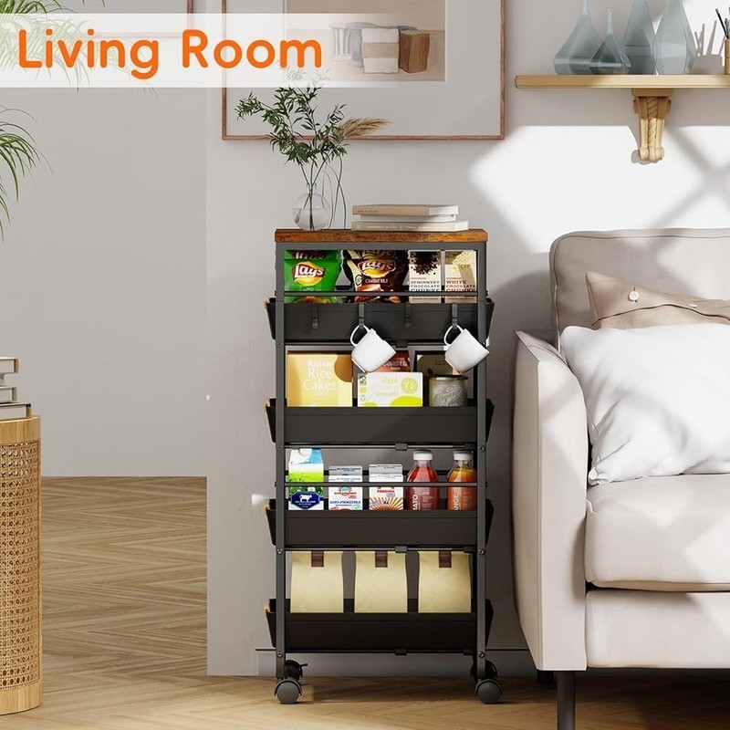 Multi-Functional Rolling Utility Cart W/ Pull-Out Drawers & Ventilated Baskets