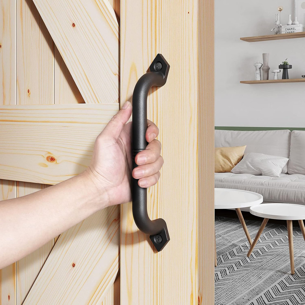 10" Barn Door Pull Handle, Rustic Black Cast Iron Grab, Gate Handles, Easy Insta