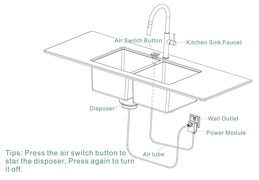 Garbage Disposal Cordless Air Switch Kit Brass Polished Chrome Push Button