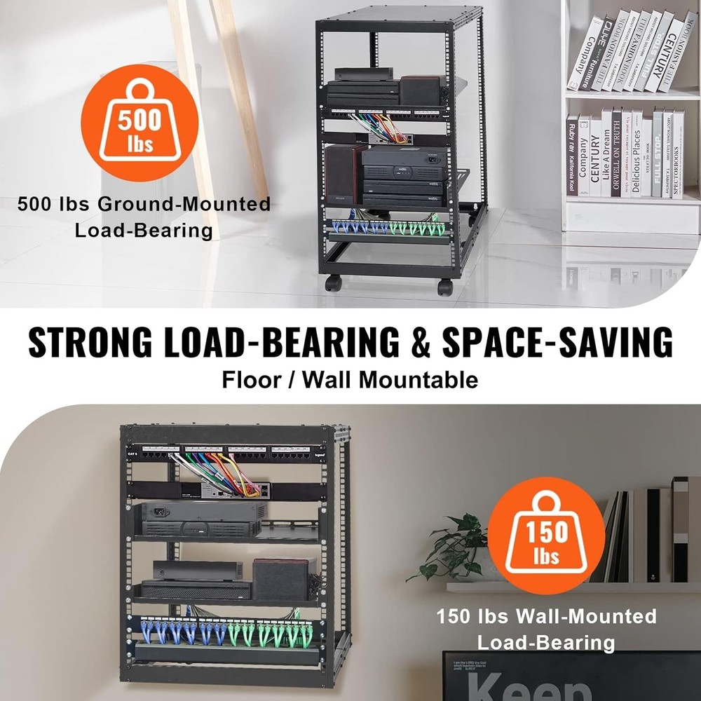 20U Adjustable Depth Server Rack, 23''-40'' - Wall/Mount Casters & Accessories