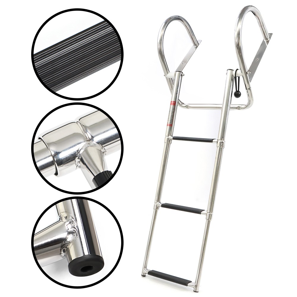 Boat Ladder Stainless Steel Telescoping Foldable Marine Ladder 2-3-4-5 Steps