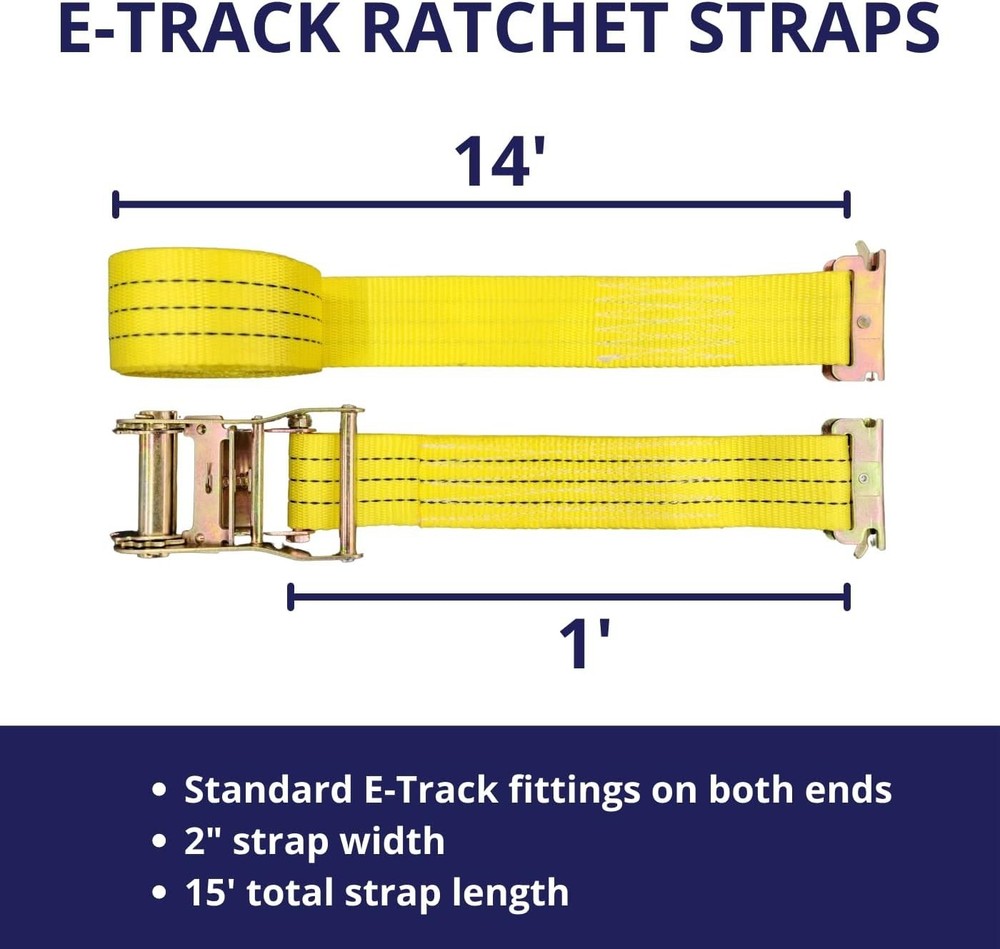 Durable 8 Pack Nylon 2" x 15' E-Track Ratchet Straps - Quick Release & Secure