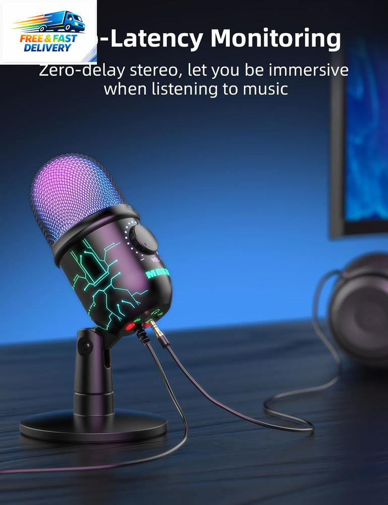 Gaming Microphone, USB Computer Microphone for PC, Mac, /5, Condenser Podcast Mi