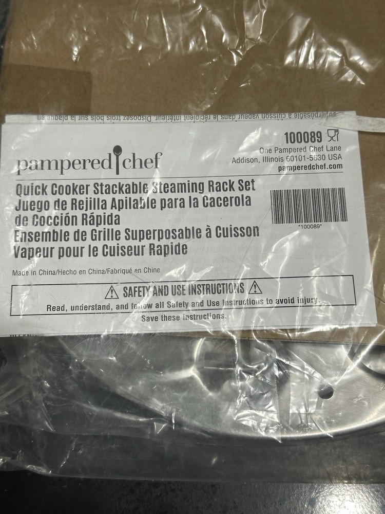 Pampered Chef Quick Cooker Stackable Metal Steaming Rack Set Silver 100089