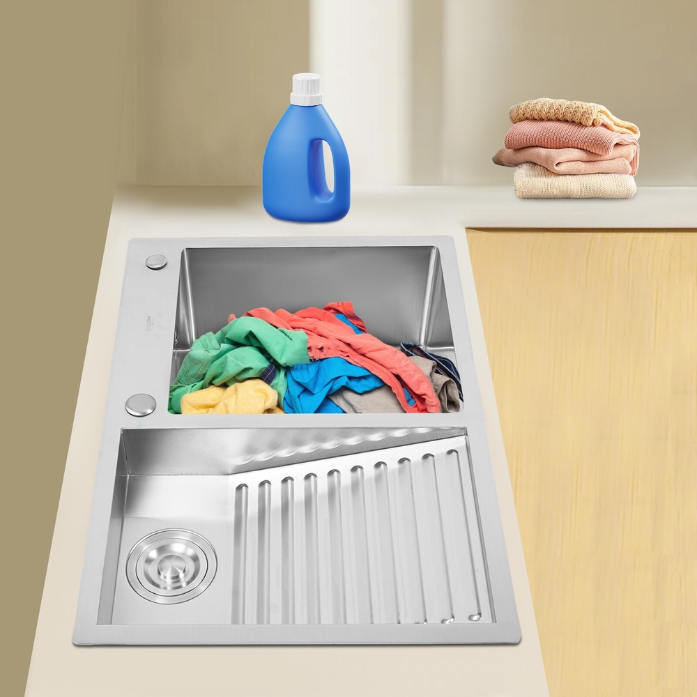 70cm x 48cm Laundry Sink Household Stainless Steel Rectangular Flush Mount Sink