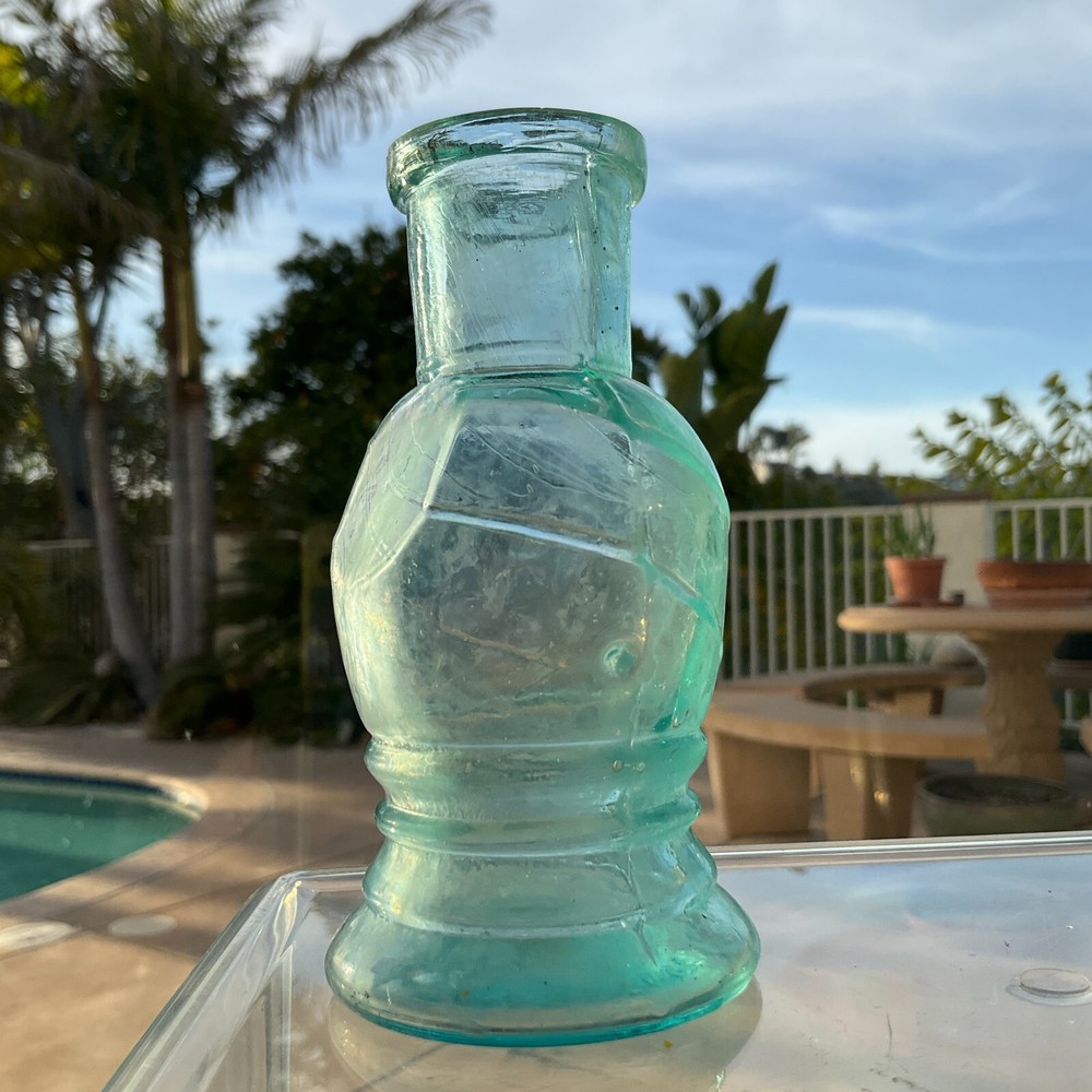 UNIQUE SHAPE RESTORFF & BETTMANN NY 1880s BOOT BLACKING BOTTLE HAND BLOWN