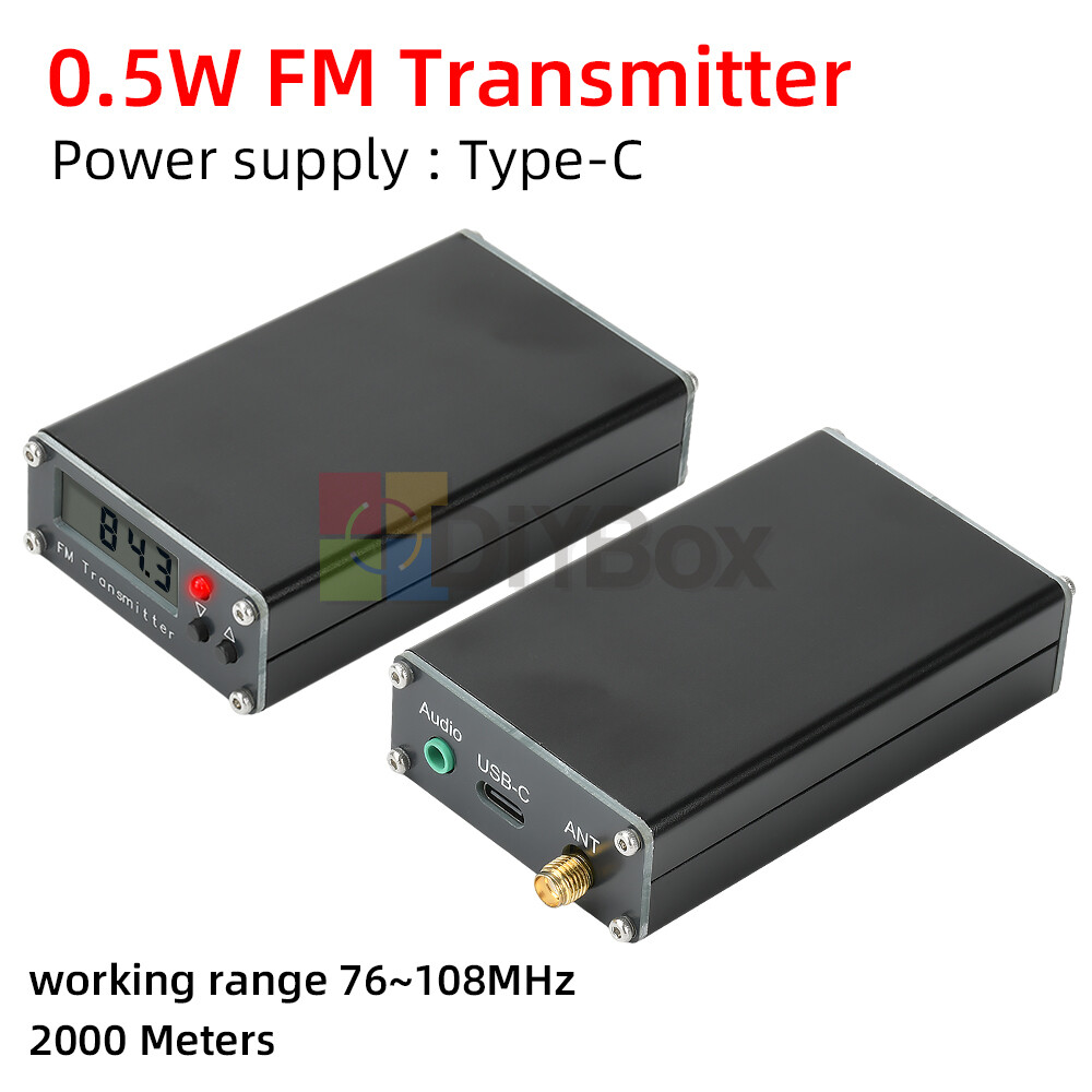 2KM 0.5W FM Transmitter 76M-108Mhz Digital Display Stereo FM Transmitter Type-C