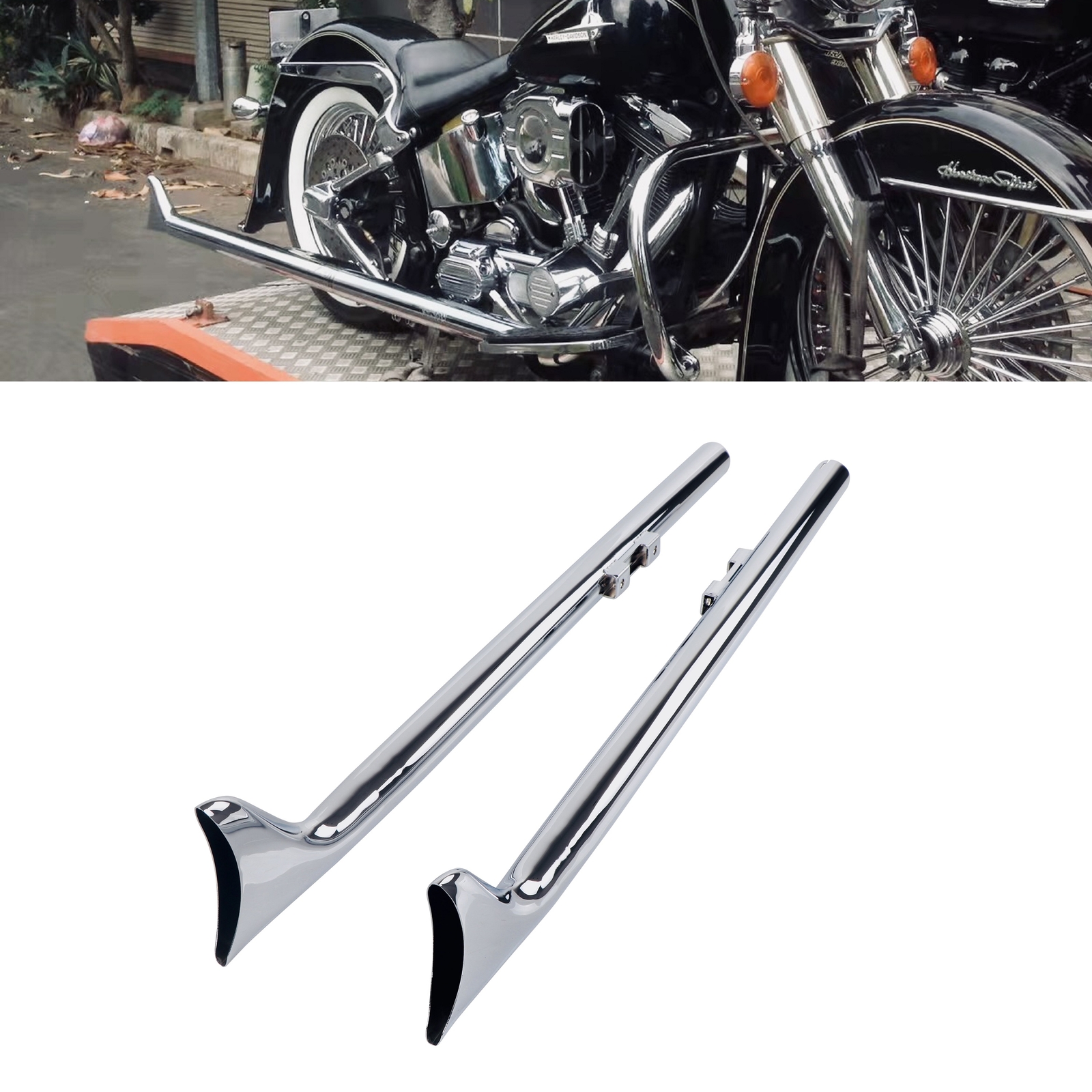 SHARKROAD 42''Fishtail Pipes for Harley Softail with 1.75'' True Dual Front Pipe