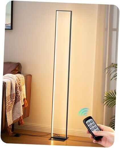 LED Floor Lamp, 55" Modern Minimalist Rectangular Corner Rectangular-Black