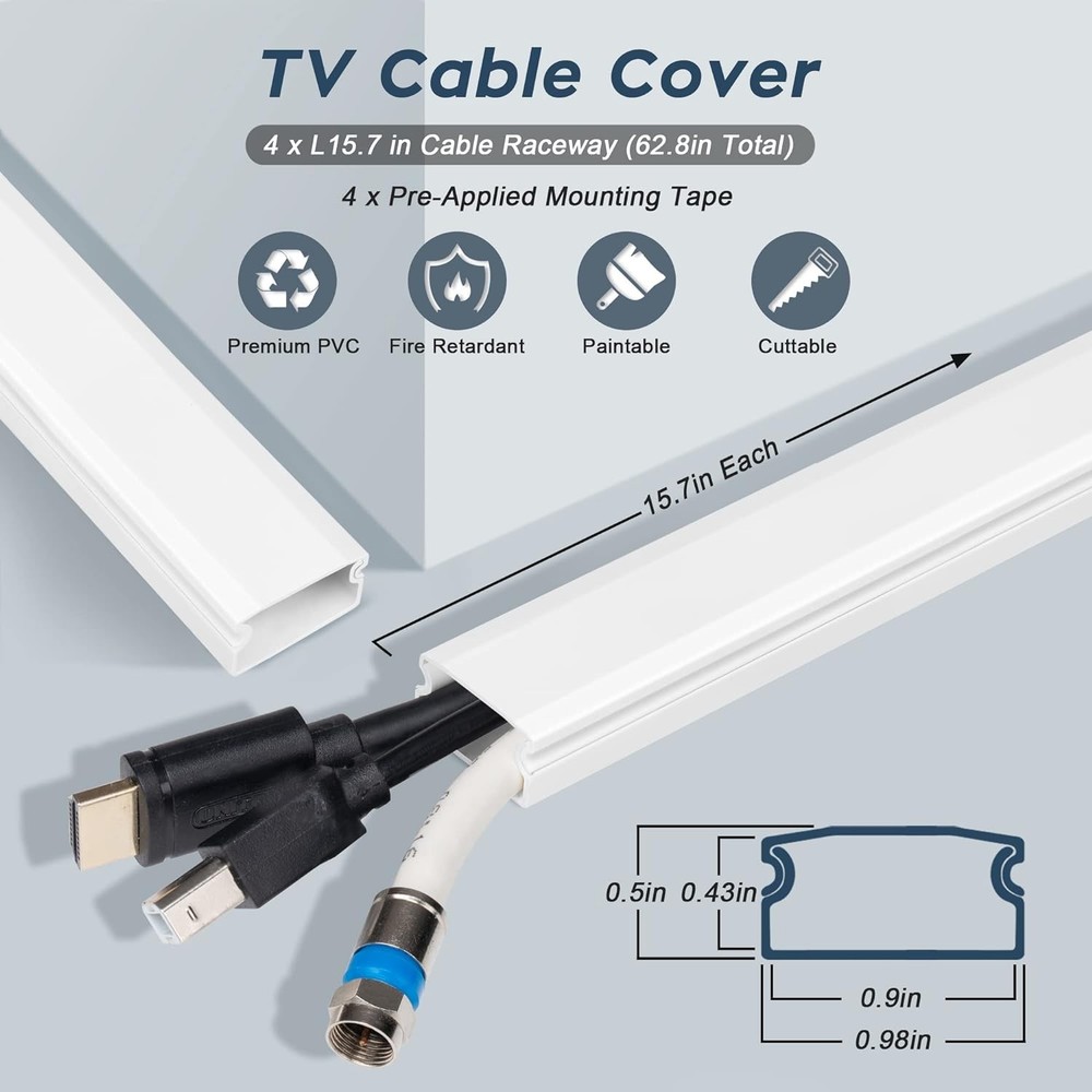 62.8in Cable Cover Wall, White Wire for Paintable Medium,