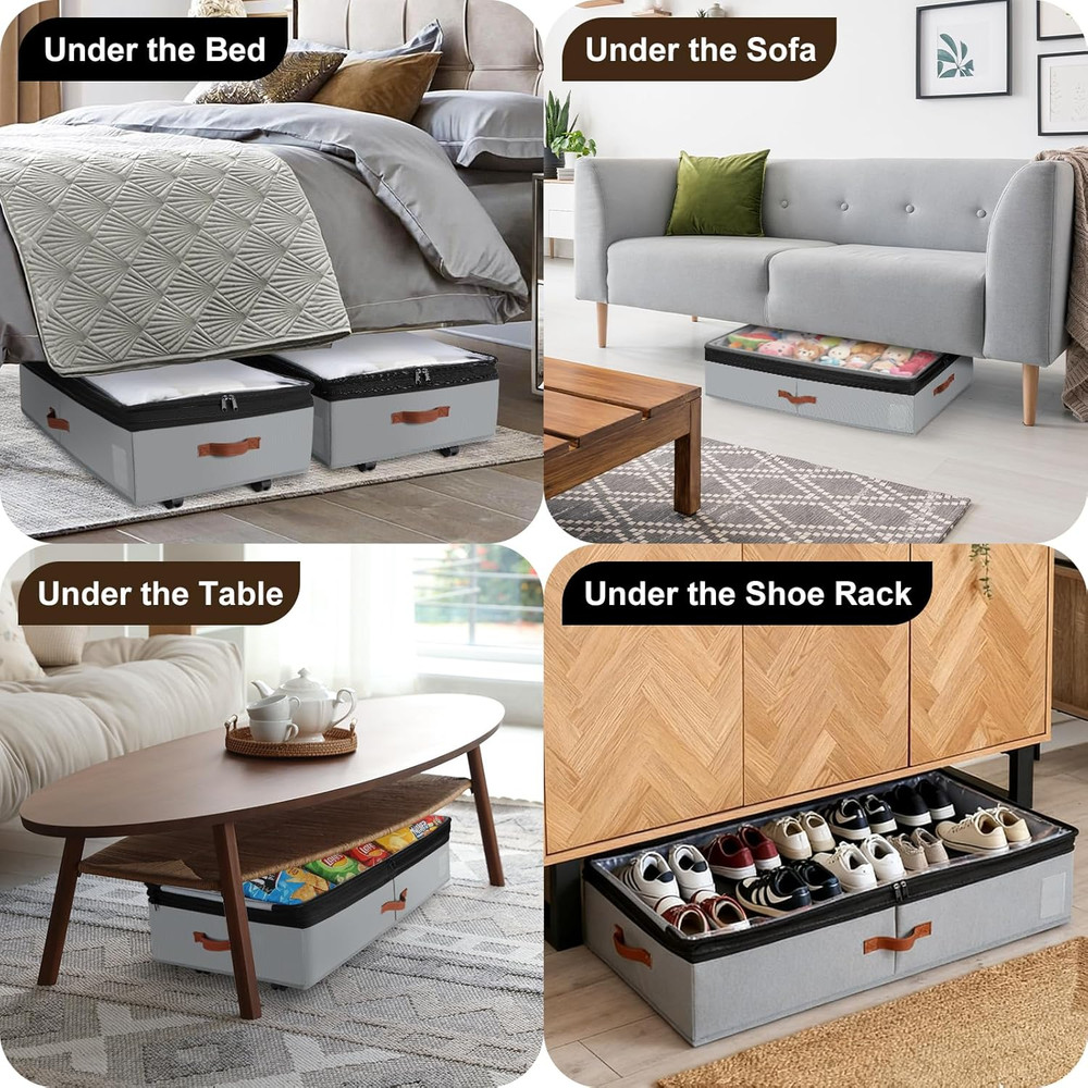 2 Pack under Bed Storage with Wheels, Adjustable-Height Rolling Storage Containe
