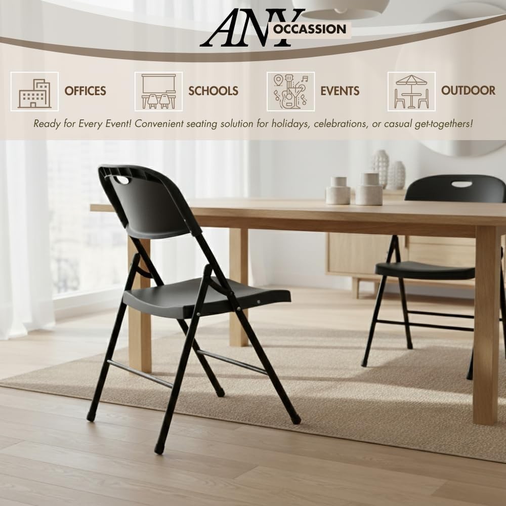 4-Pack Heavy Duty Plastic Folding Chair, 450 lbs Capacity Foldable Chairs