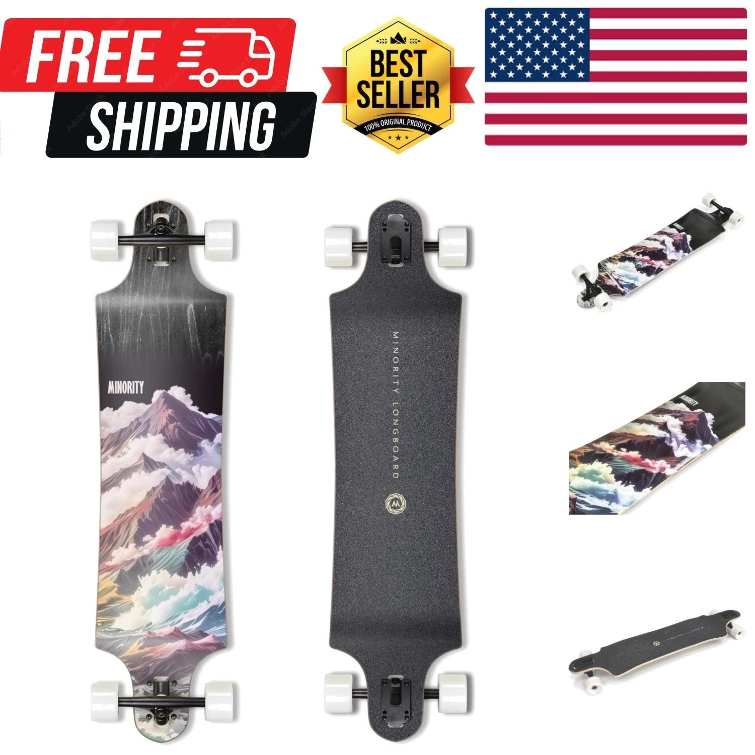 Downhill Maple Skateboard | 40-inch Drop Trough Deck | Made for Cruising Ride