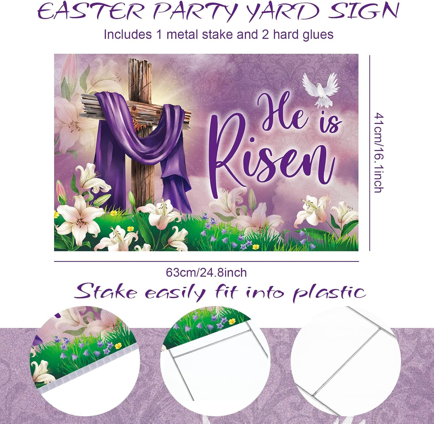 Easter Yard Sign Outdoor Decoration He Is Risen Yard Sign with Metal Stakes Reli