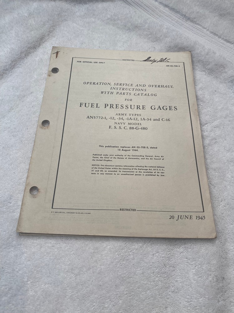 Engine Cylinder Thermometer Indicators Oper. & Service Instructions WW2 military