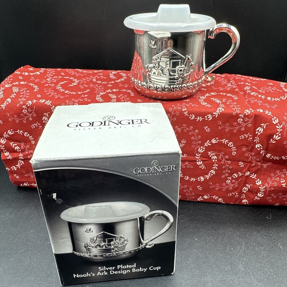 NIB Vtg Godinger Silver Plated Noah's Arc Baby Cup New In Box