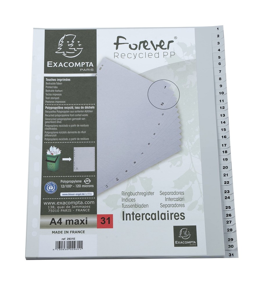 Exacompta - Ref 2931E - PP Printed Indices - For Use With A4+ Documents, 0.1mm P