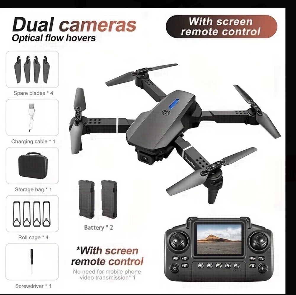 Drone Pro 4K Dual Camera Quadcopter, Screen Remote, Optical Flow, Foldable, Bla…