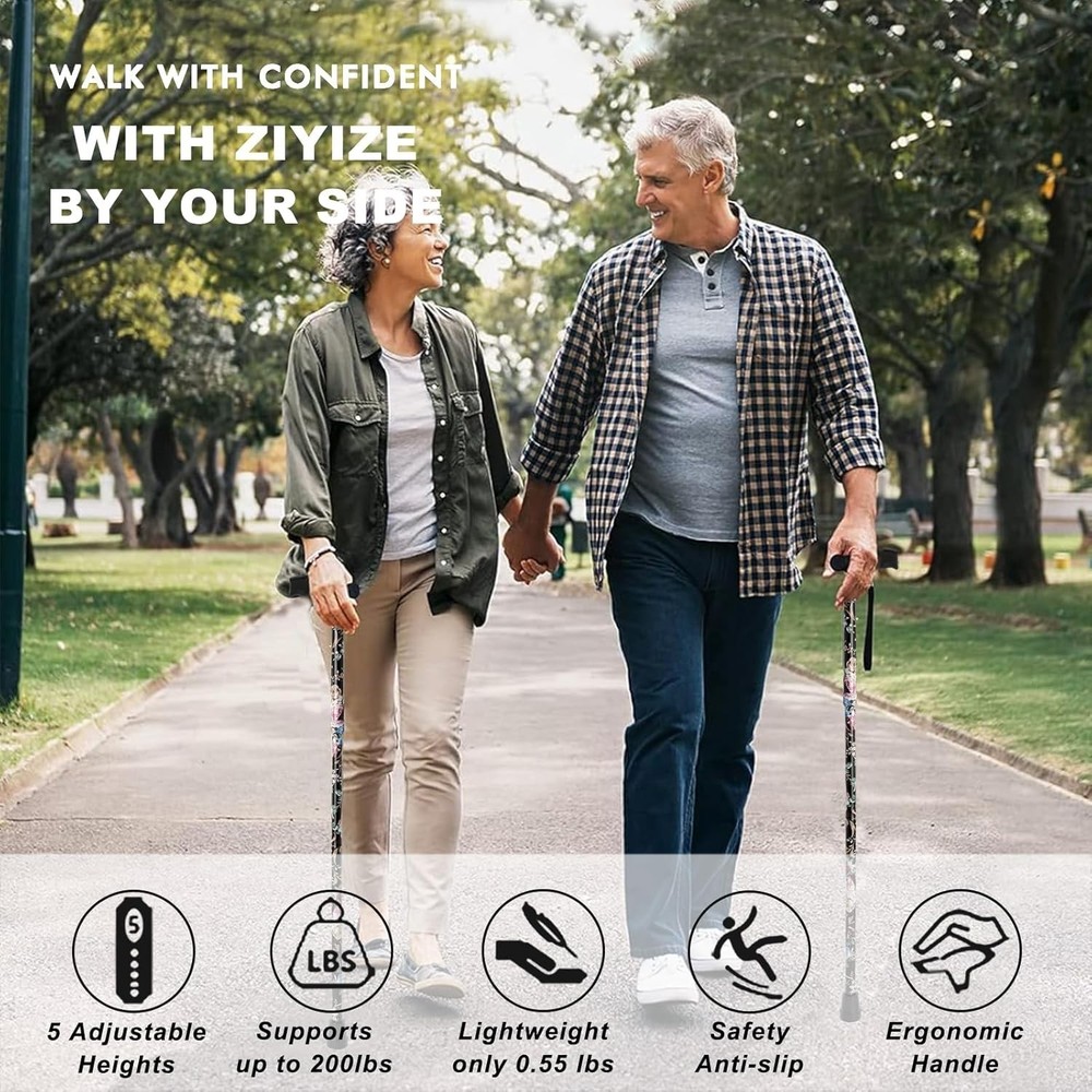 Comfortable 5-Level Height Adjustable Walking Cane - Effortless Mobility Support