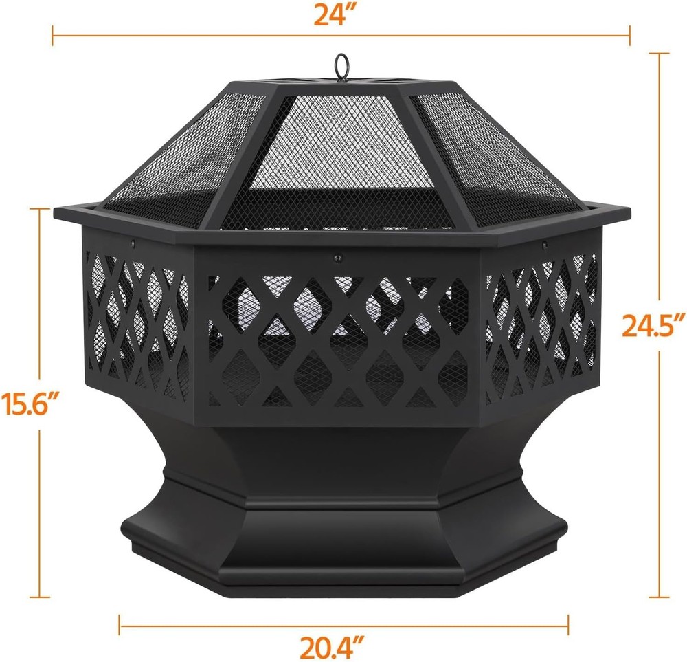 Fire Pit Fire Pits for outside 24In Hex Shaped Firepit Bowl with Spark Screen &