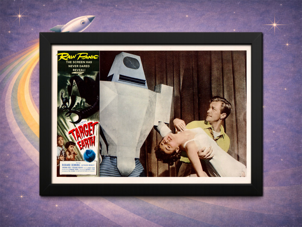Target Earth – Robot Attack Scene Cracked Faceplate Framed Classic Sci-Fi Print