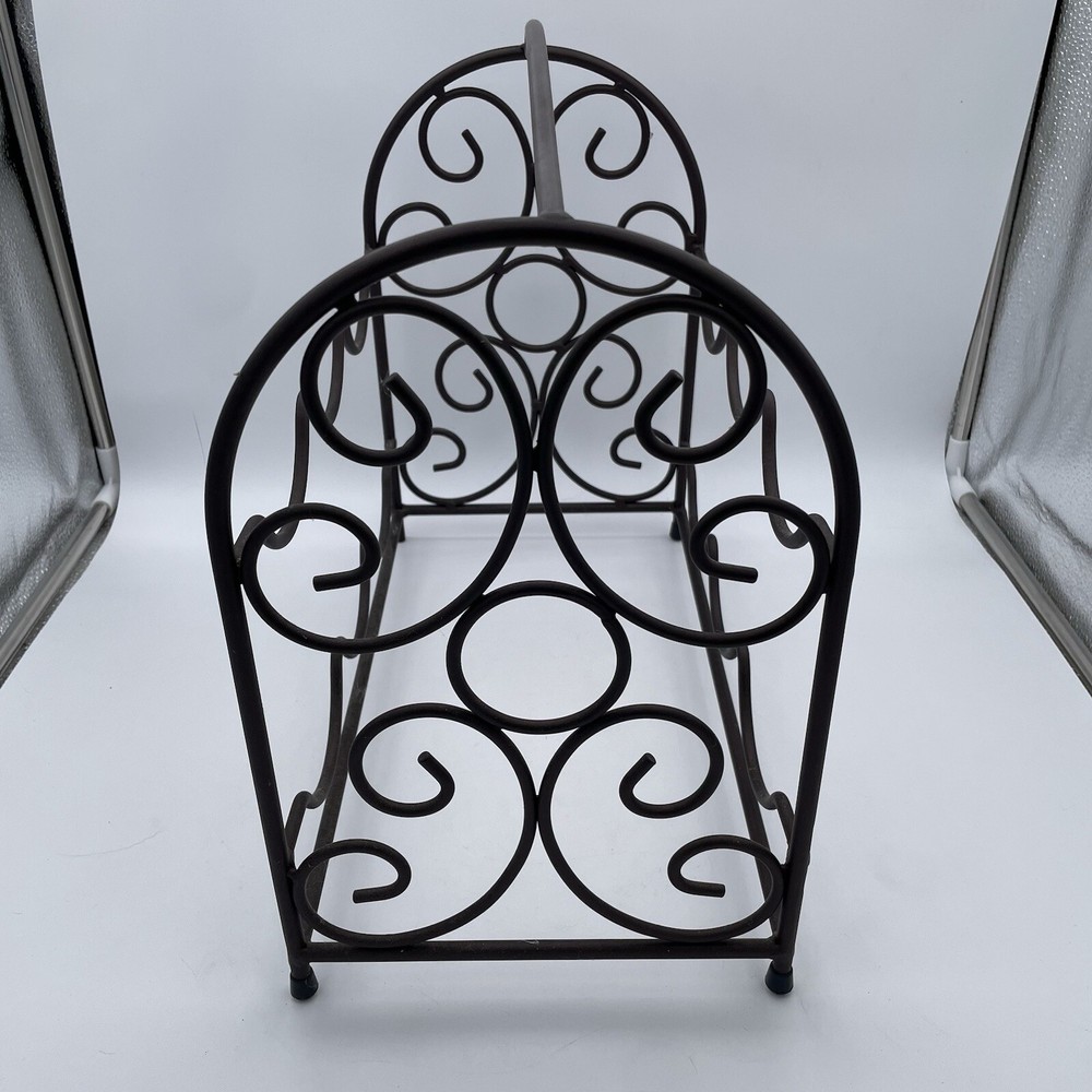 6 Bottle Wine Rack Rustic Scrolled Design Wrought Iron - Table, Bar, or Counter