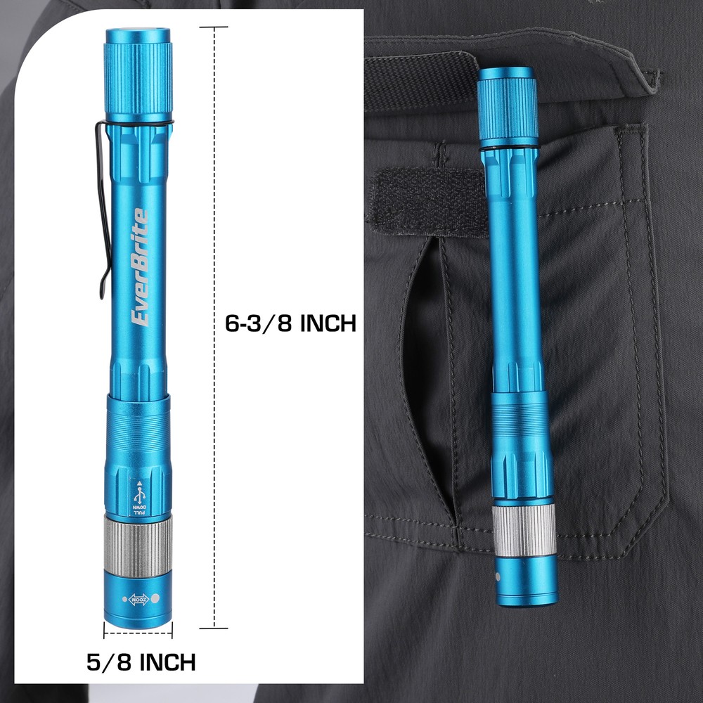 Pen Light Rechargeable 300 Lumens Zoomable LED w/Clip Memory Function Blue