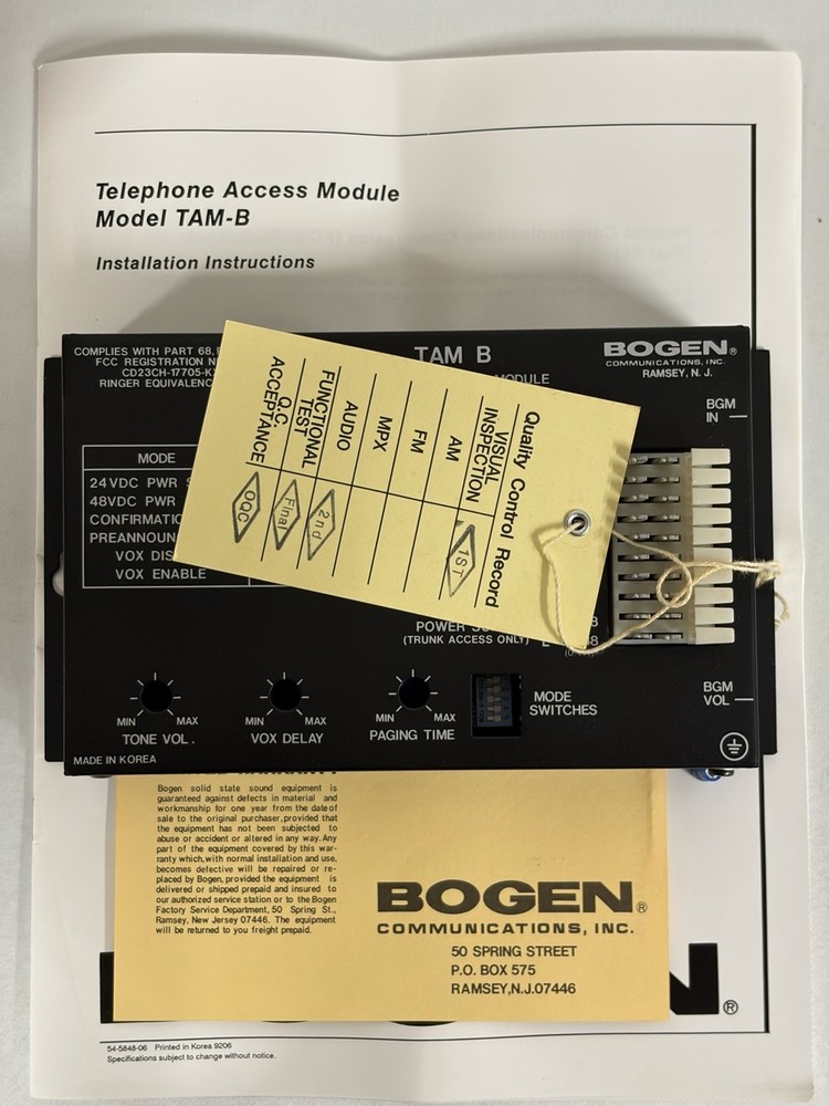 Bogen TAM-B Telephone Access Module Paging System Interface New Old Stock NOS