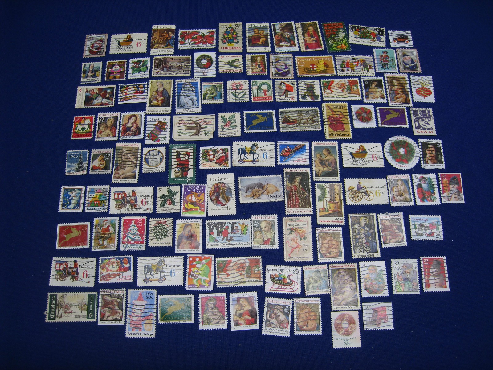 US Stamps Early Christmas Stamp Lot-Cancelled-Off Paper - 106 Different