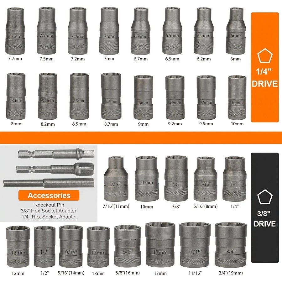 32pcs Stripped Bolt Extractor Socket Set