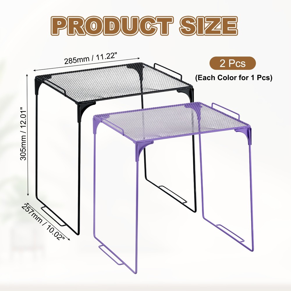 2 Pcs Locker Shelf Organizer, Stackable Metal Storage Rack, Black/Purple