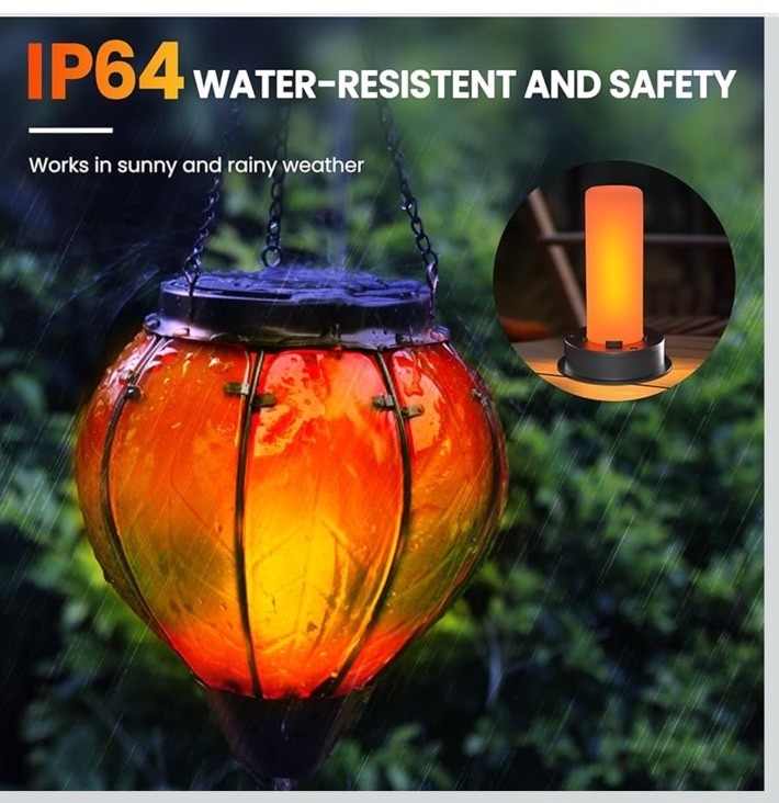 2 Pack Solar Light Replacement Tops with Flickering Flame, Waterproof LED Solar