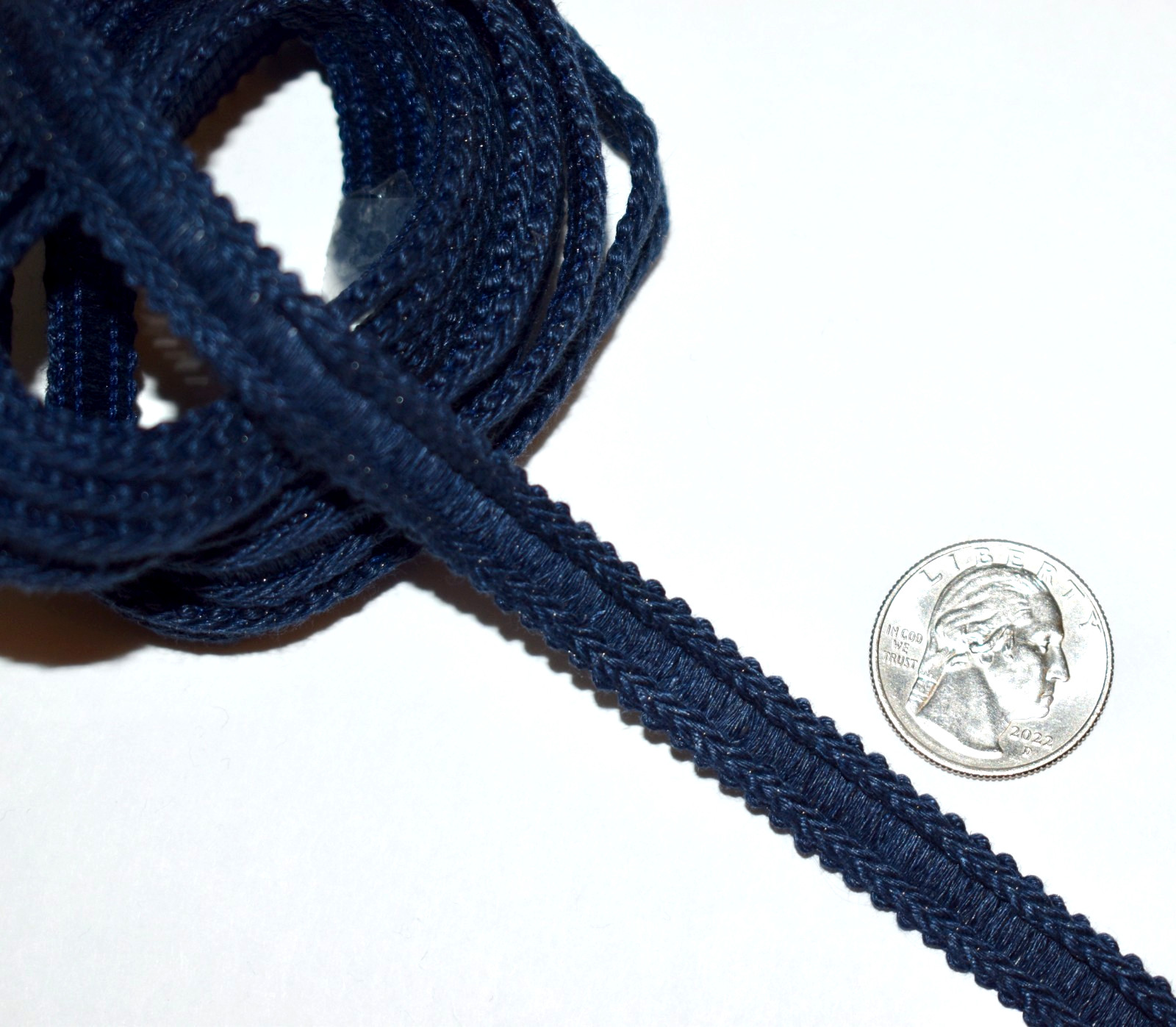 2 yds (72") Samuel & Sons GARLAND LINEN GIMP Navy Dk.Blue 100% Linen 3/8"w  Trim