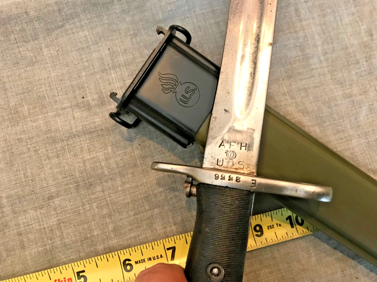 US WWII AFH 10” M1 BAYONET & Scabbard* for U.S. WWII M1 Garand #2556