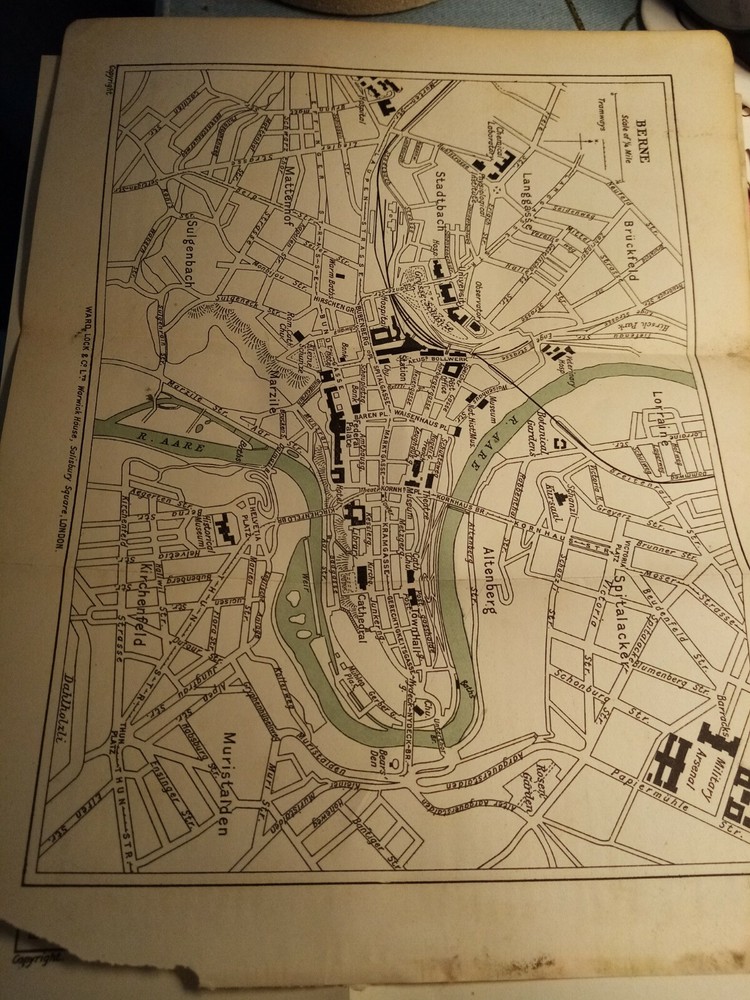 Cr14 Ephemera 1910 folded map berne Switzerland