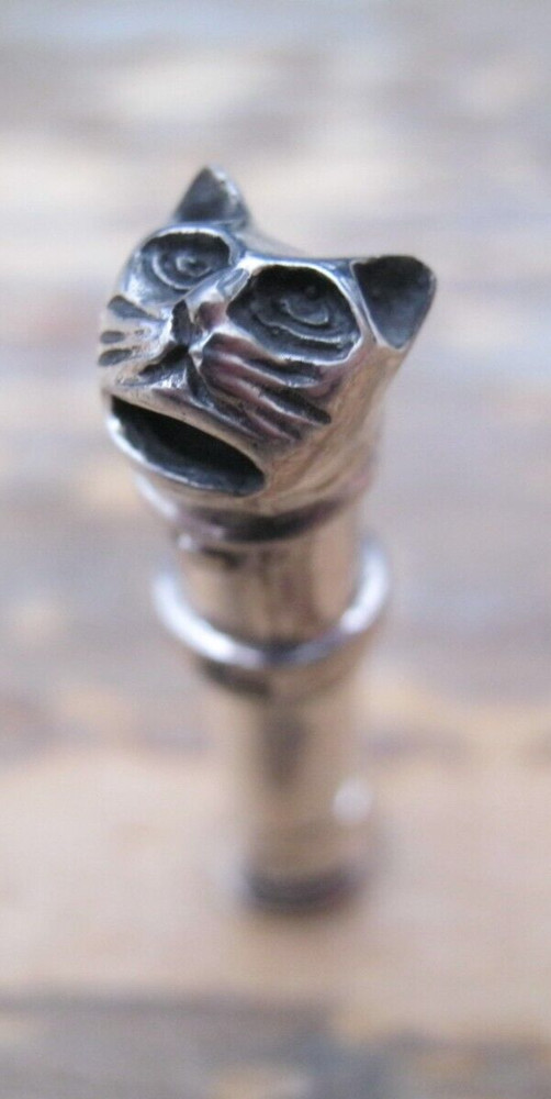 Pretty Solid Silver 925 Whistle With Cute Cat Face - Crisp Sharp Sound