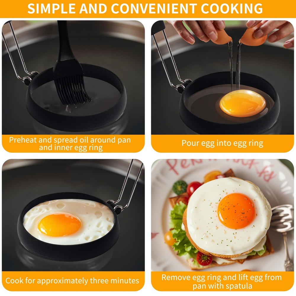 Silicone Egg Rings Set Internal Nylon Support 4 Pack Round Cooking Molds