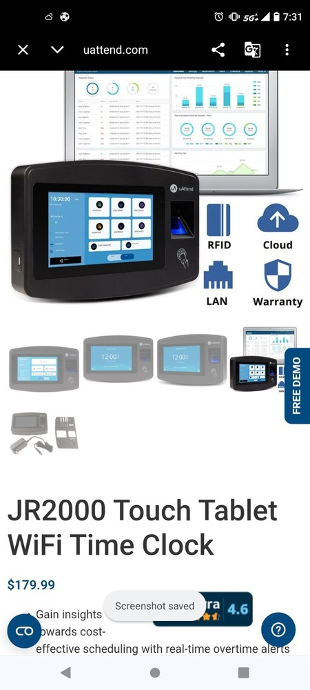 uAttend Touch Tablet - Finger Scanner and RFID Reader - NX2500 (NEW)