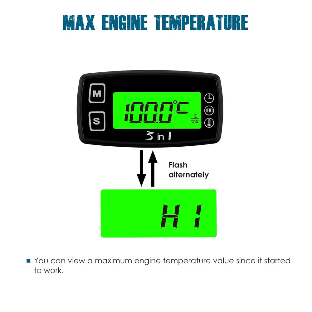 Runleader Digital Engine Temperature Gauge Volt Meter,Programmable Alert Reminde