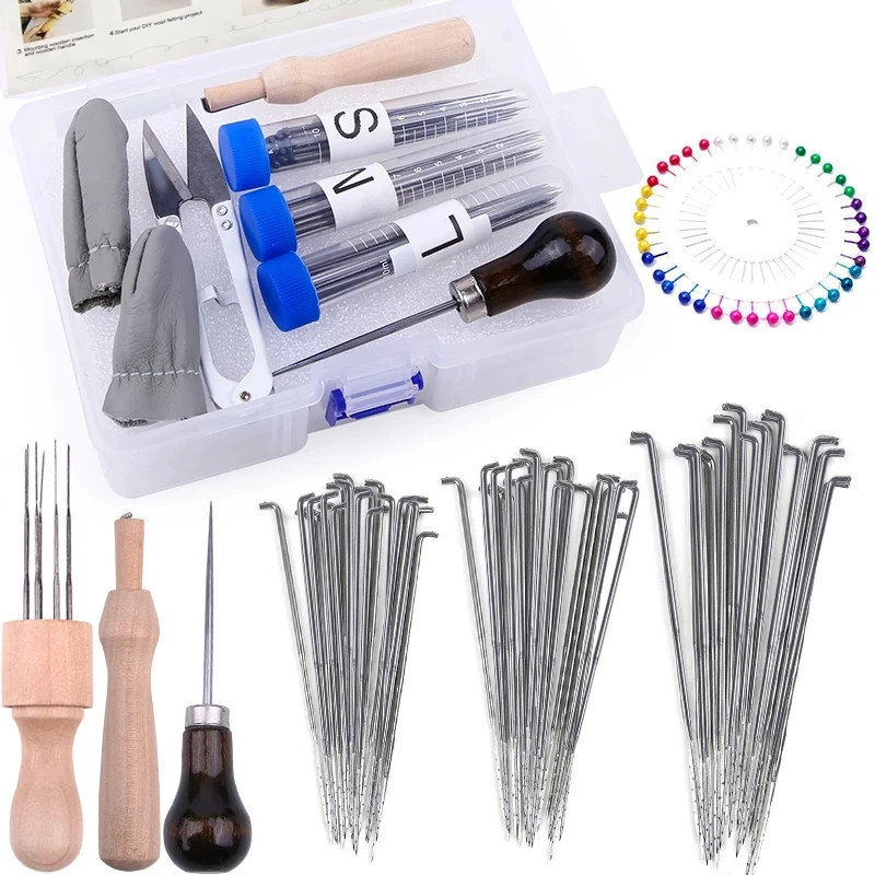 Needle Felting Kit Wool Pocked Triangular DIY Yarn 70PCS Needlework Tools Kits