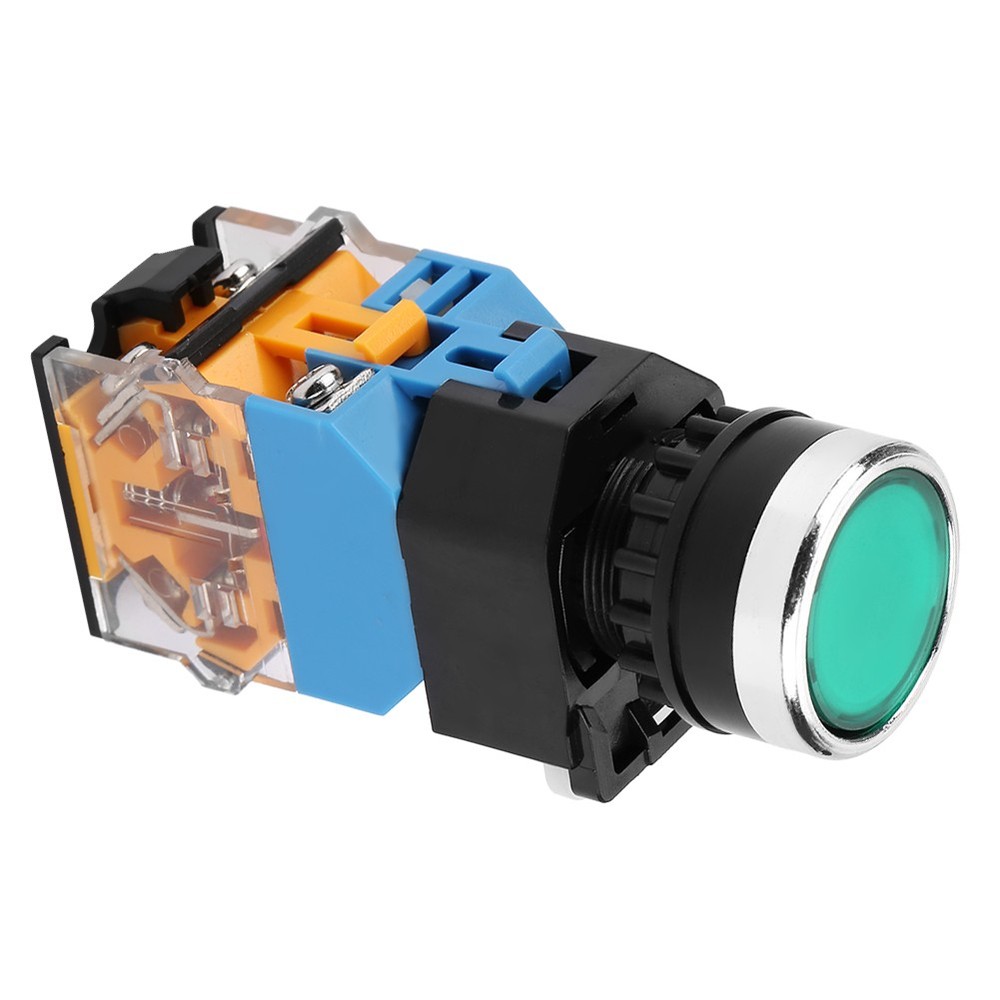 LED Green Push Button Momentary Switch 22mm Flat Head 220V For Starter Control