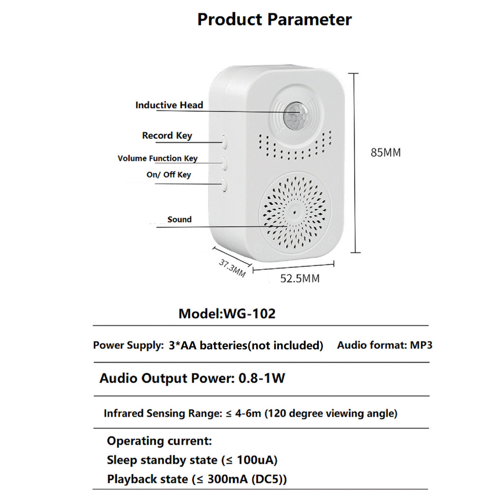 Adjustable Vol Welcome Infrared Chime Wireless Doorbell with Recording Function