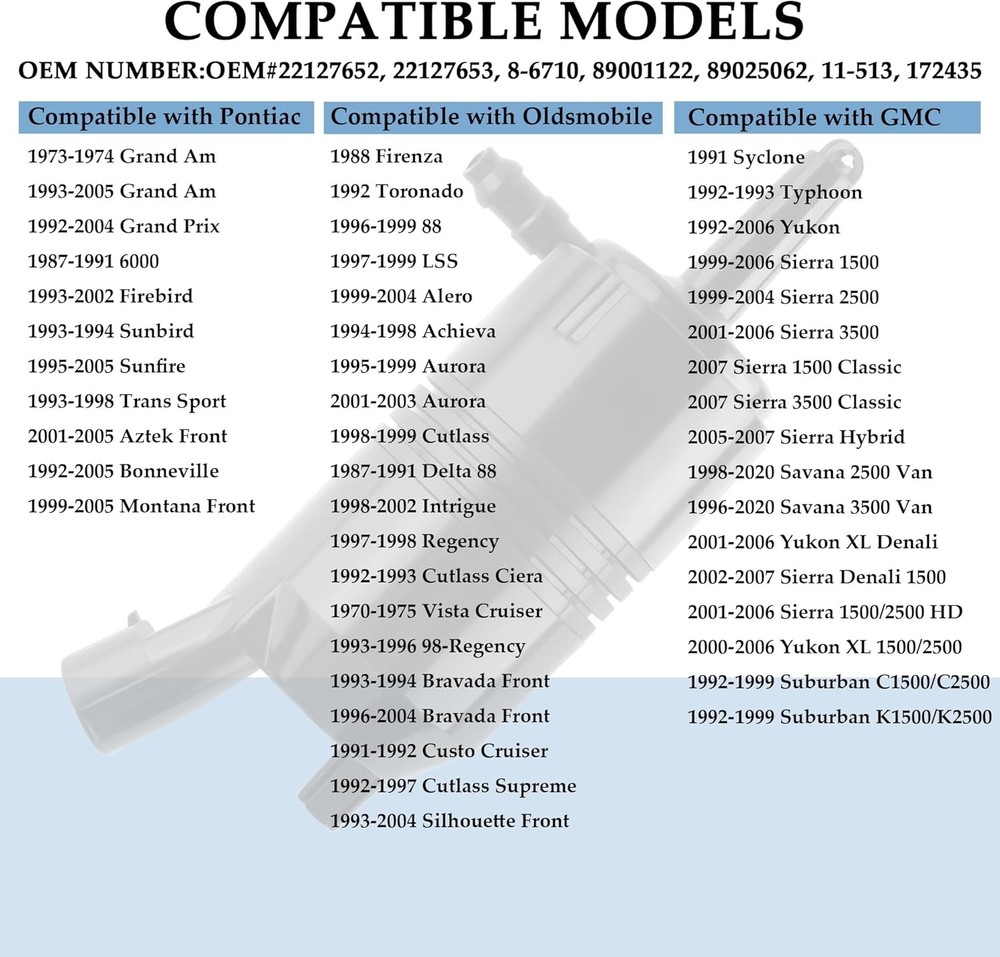 Windshield Washer Pump, Windshield Wiper Pump Compatible with Silverado, Impa