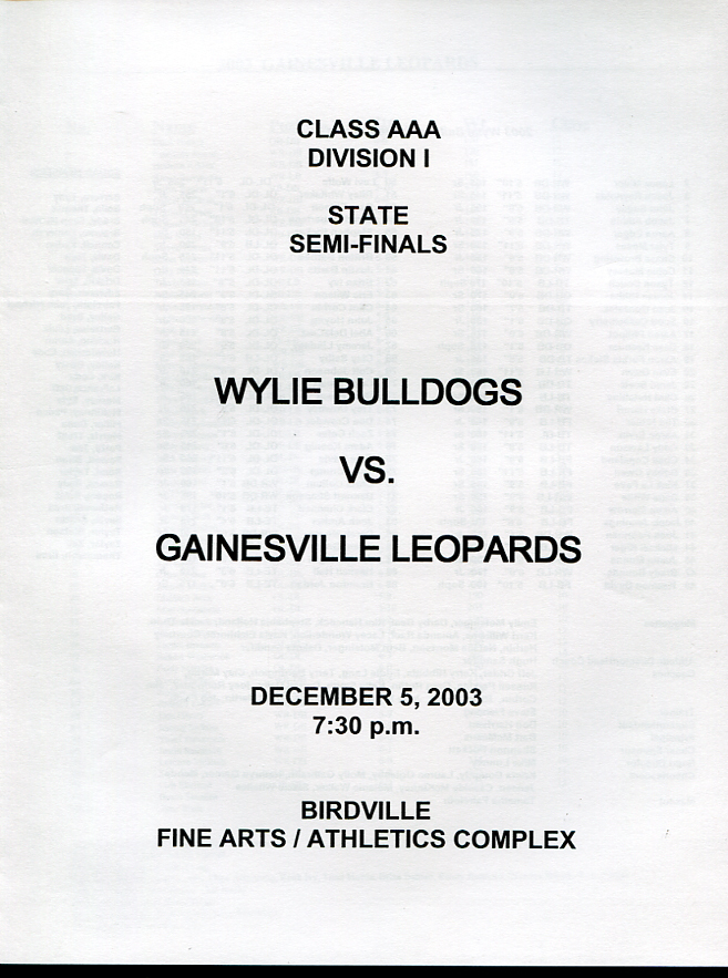 2003 Texas State AAA Semi Final Game Program Wylie v Gainesville case keenum