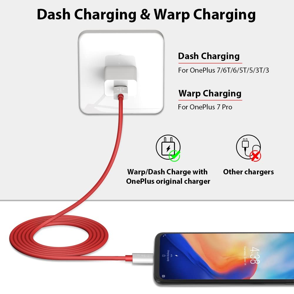 120W for Dash-Charge Cable OnePlus 7 Pro 8 7T 6, 6FT, Red