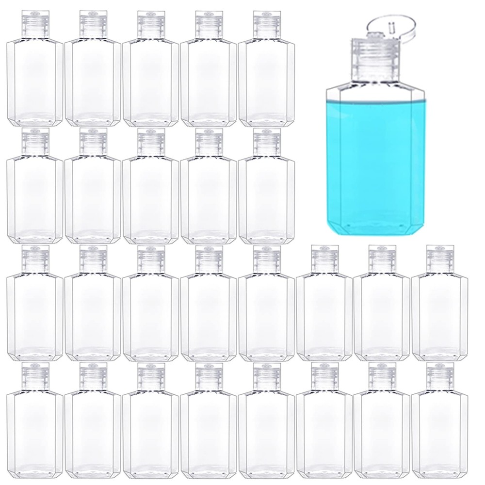 40 Pack 2 Oz Plastic Refillable Bottles with Flip Cap Travel Size Clear