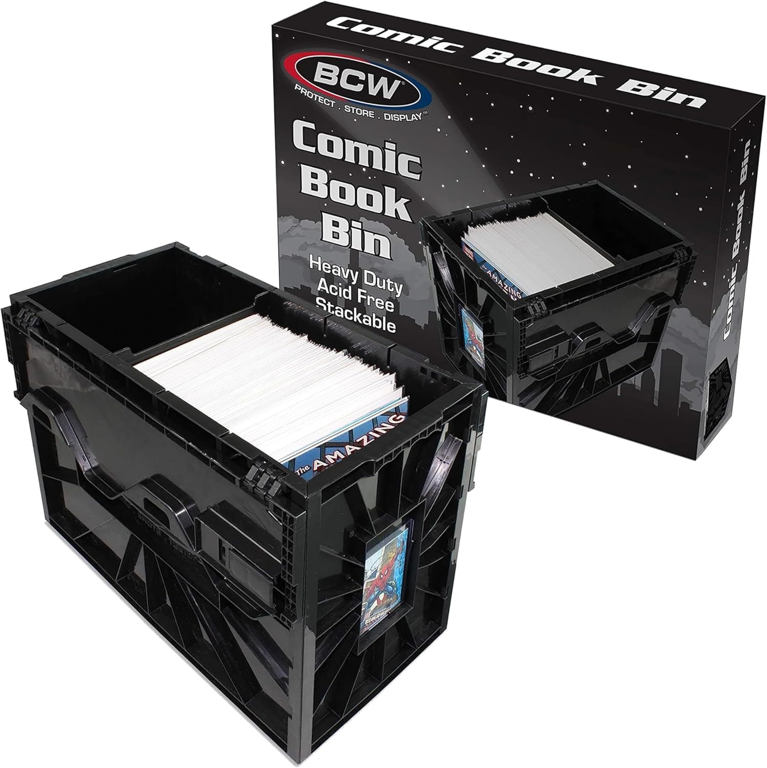 BCW Short Comic Book Bin Heavy Duty Stackable Plastic Box Holds 150 Bagged BCW